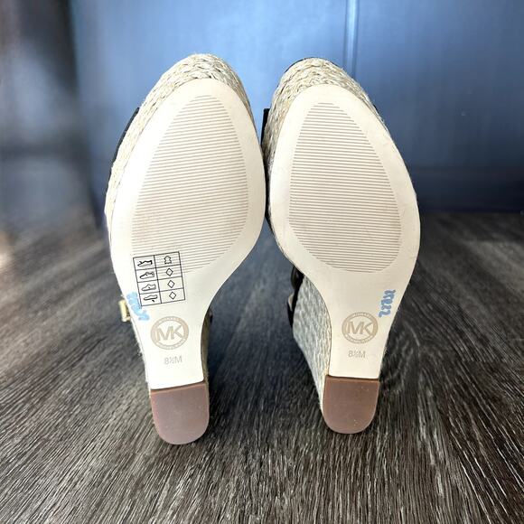 Michael Kors Gabriella Black Patent Leather Espadrille Wedges Platform Sandals - Picture 13 of 16